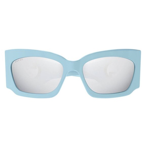 NEW GUCCI SUNGLASSES GUCCI GG1412S 005 LIGHT BLUE/SILVER MIRROR EYEWEAR - Picture 3 of 4